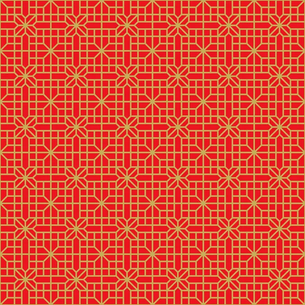 Golden seamless Chinese window tracery lattice geometry flower pattern background. — 스톡 벡터