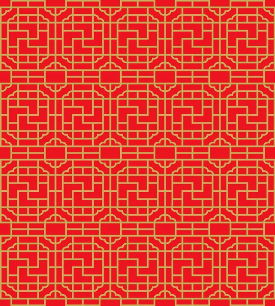 Golden seamless Chinese window tracery square spiral geometry pattern background. — Stock vektor