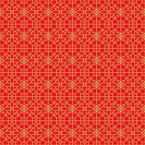 Golden seamless Chinese window tracery lattice geometry square flower pattern background. — Stockový vektor
