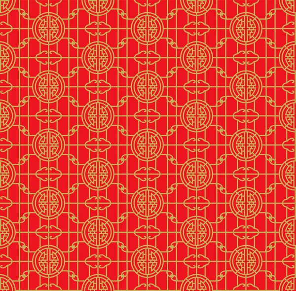 Golden seamless Chinese window tracery lattice geometry round pattern background. — Stockový vektor