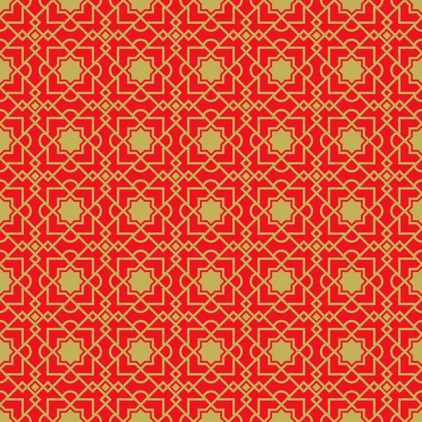 Golden seamless Chinese window tracery lattice geometry star diamond pattern background. — Stockový vektor