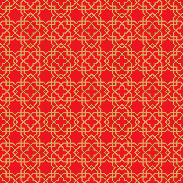 Golden seamless Chinese window tracery lattice geometry star cross pattern background. — Stockový vektor