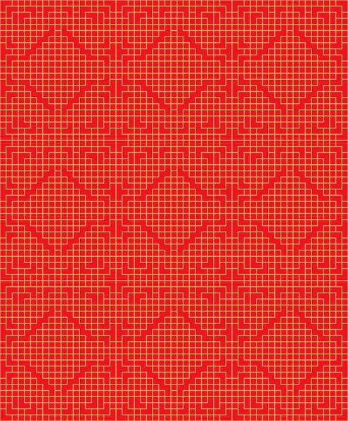 Vzorek čáry zlatý bezešvé čínské okno síťovou mřížkou čtvercová geometrie. — Stockový vektor