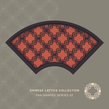 Chinese window tracery lattice fan shaped frame 02 cross square.
