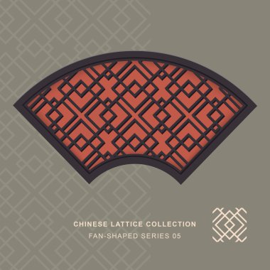 Chinese window tracery lattice fan shaped frame series 05 cross check