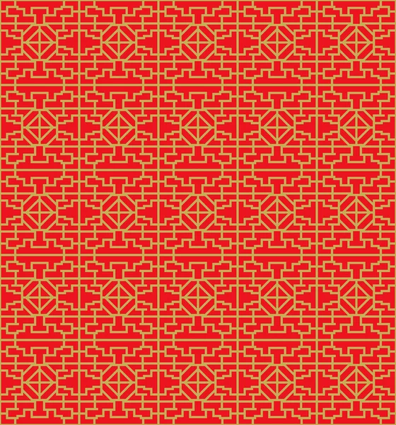 Golden seamless Chinese window tracery lattice diamond geometry line. — Stockový vektor