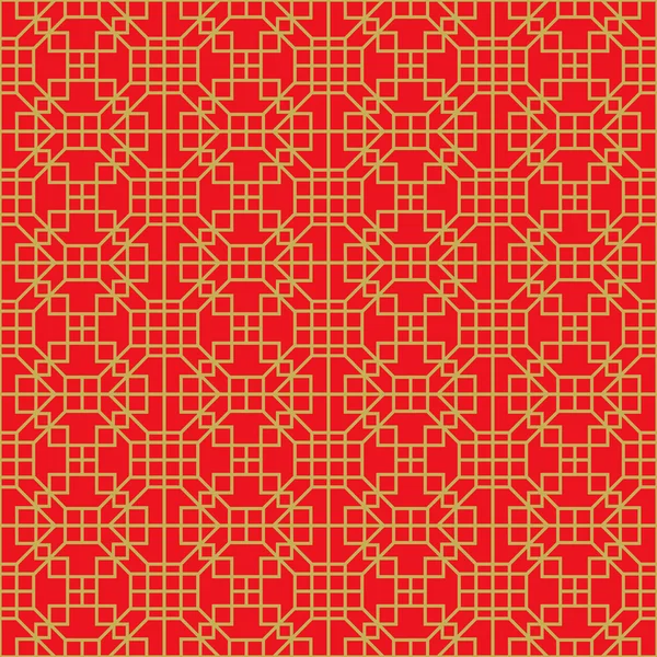 Golden seamless Chinese window tracery lattice square geometry line. — Stockový vektor