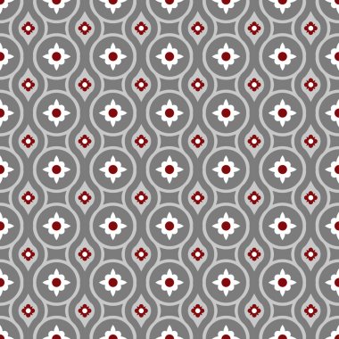 Sorunsuz arka plan görüntüsü gri yuvarlak geometri beyaz çiçek deseni.