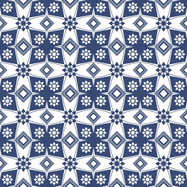 Imagem de fundo sem costura de flor azul vintage padrão de geometria quadrada . — Vetor de Stock