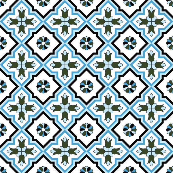 Nahtlose Hintergrundbild der Vintage Cross Blue Blume Kaleidoskop-Muster. — Stockvektor