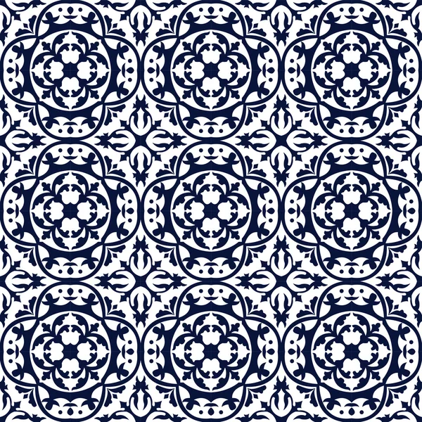 Imagem de fundo sem costura de padrão caleidoscópio de geometria curva redonda azul vintage . — Vetor de Stock