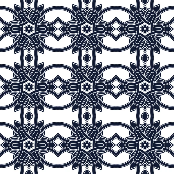 Naadloze achtergrondafbeelding van vintage blauwe driehoek cross ronde geometrie patroon. — Stockvector