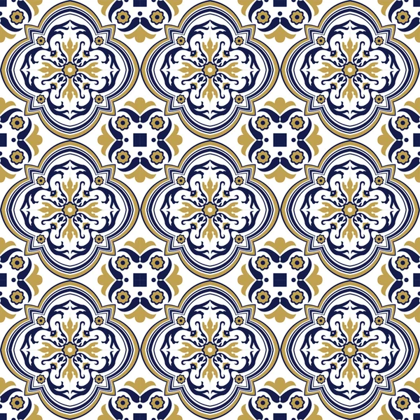 Imagem de fundo sem costura de padrão de flor redonda espiral azul amarelo vintage . — Vetor de Stock