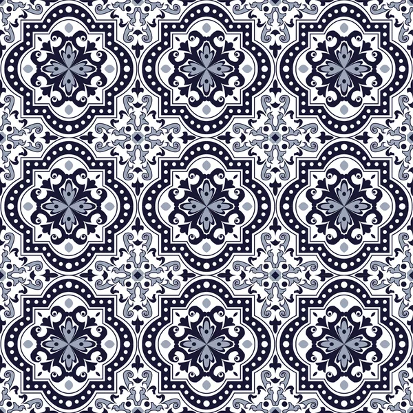 Nahtlose Hintergrundbild der Vintage-Blauton runde Kurve quadratischen Kaleidoskop-Muster. — Stockvektor