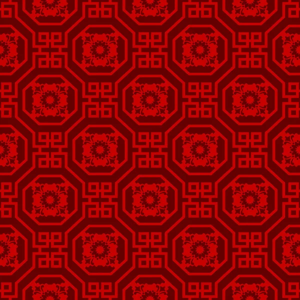 Бесшовное фоновое изображение китайского окна tracery восьмиугольник спиральный квадратный узор . — стоковый вектор