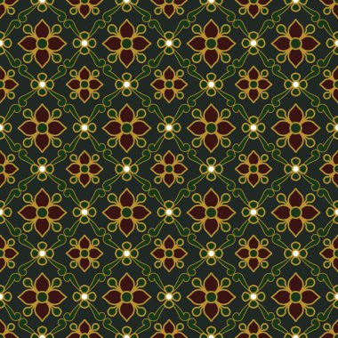 Vintage koyu yeşil altın anahat Çiçek yaprağı deseni sorunsuz arka plan görüntüsü.