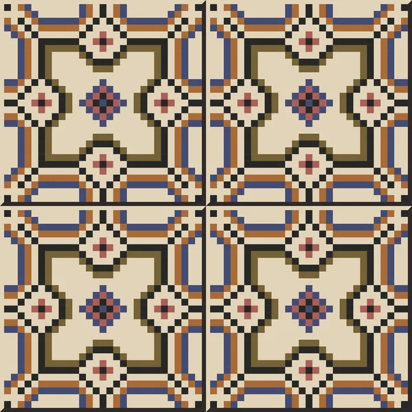 Vintage ubin dinding mulus dari mosaik geometri persegi. Maroko, Portugis . - Stok Vektor