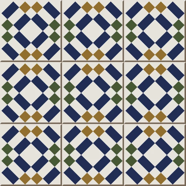 Vintage seamless wall tiles of diamond check square geometry. Moroccan, Portuguese. — Stockový vektor
