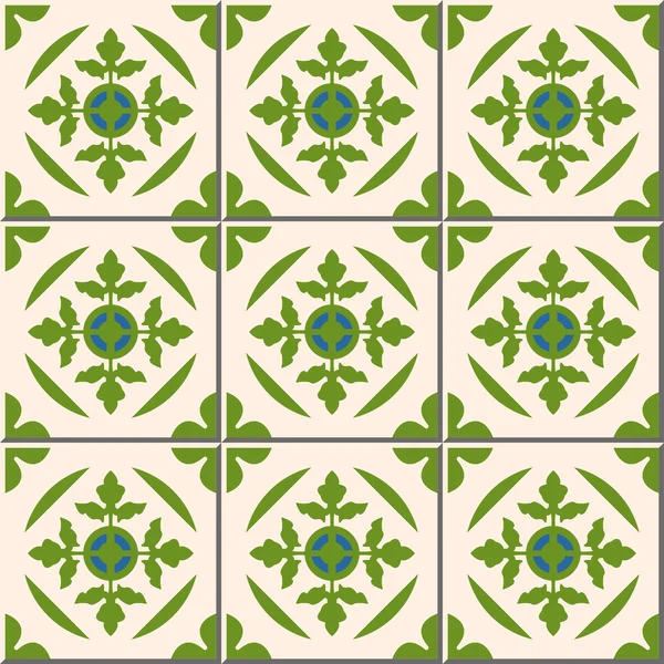 Carreaux muraux vintage sans couture de feuilles vertes. marocain, portugais . — Image vectorielle