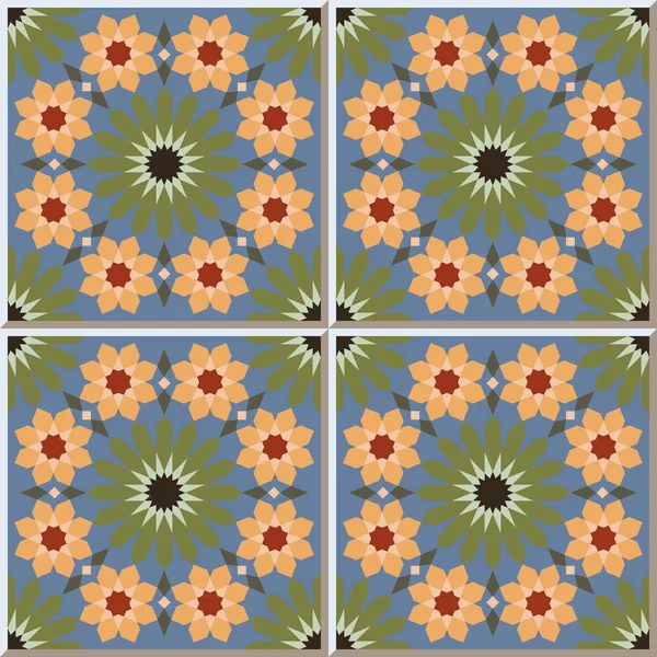 Vintage seamless wall tiles of kaleidoscope flower. Moroccan, Portuguese. — Stock Vector