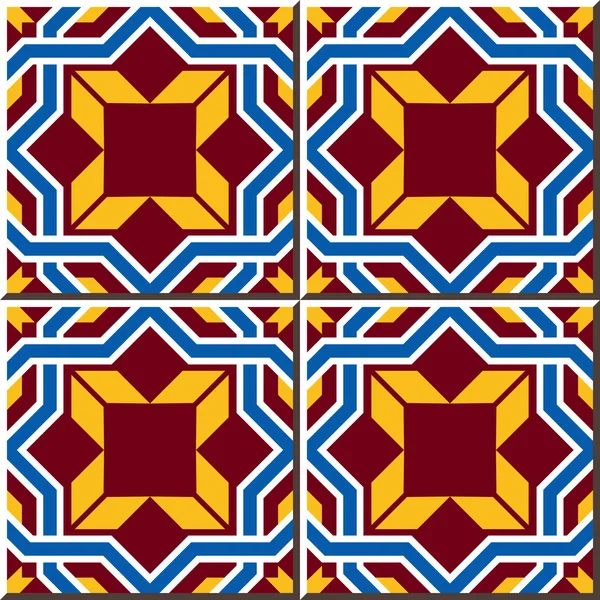 Vintage seamless wall tiles of cross star geometry. Moroccan, Portuguese. — стоковий вектор