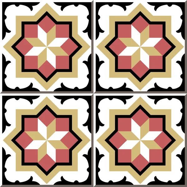 Vintage seamless wall tiles of star cross geometry. Moroccan, Portuguese. — 图库矢量图片