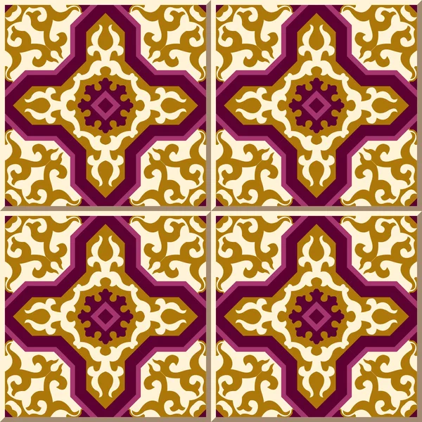 Винтажные бесшовные плитки из королевского фиолетового ислама. Moroccan, Португальский . — стоковый вектор