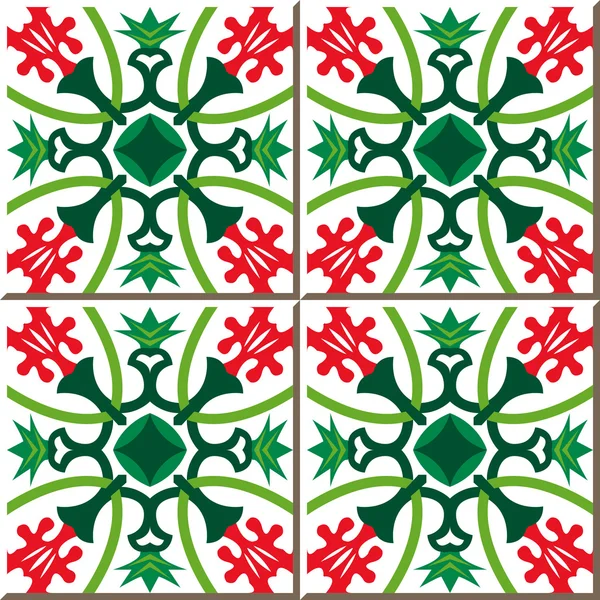 Vintage seamless wall tiles of red flower green calyx. Moroccan, Portuguese. — Wektor stockowy
