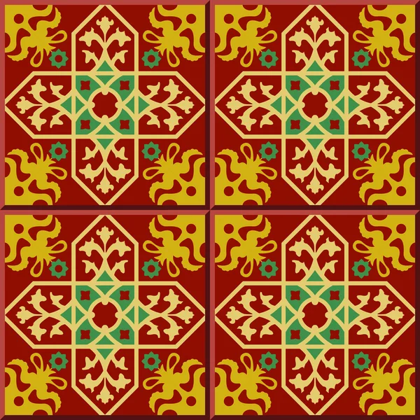 Vintage seamless wall tiles of red cross flower. Moroccan, Portuguese. — ストックベクタ