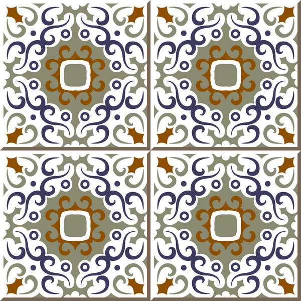 Vintage seamless wall tiles of spiral round vine. Moroccan, Portuguese. — Stockový vektor