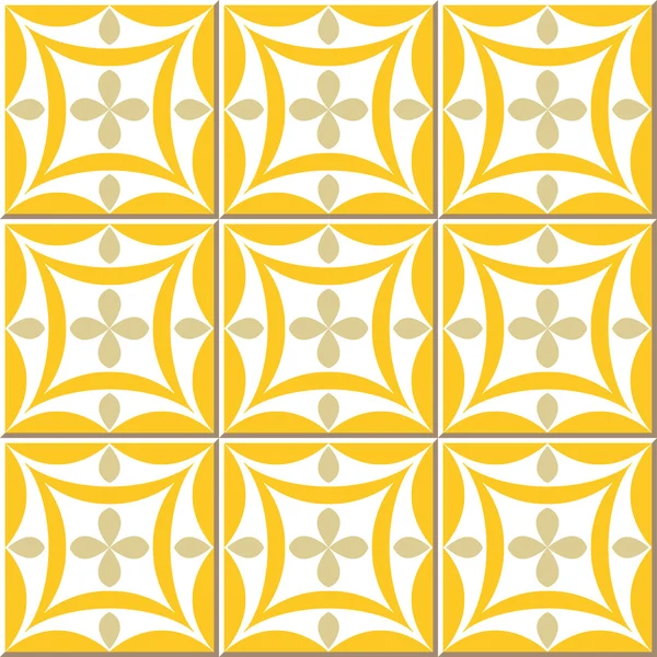 Vintage azulejos de la pared sin costura de cruz ovalada amarilla. Marruecos, portugués . — Vector de stock
