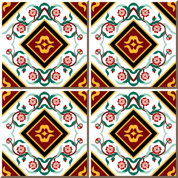 Vintage seamless wall tiles of flower vine square. Moroccan, Portuguese. — Stock Vector