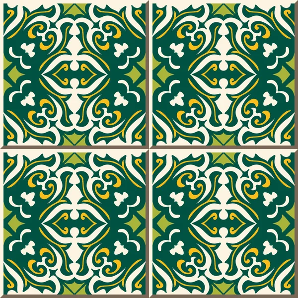 Carreaux muraux vintage sans couture de feuille verte spirale. marocain, portugais . — Image vectorielle