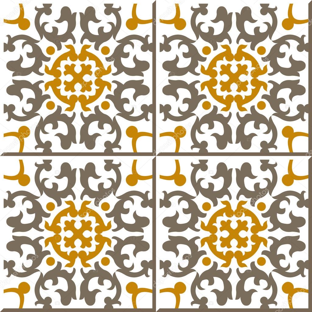 Vintage seamless wall tiles of kaleidoscope spiral geometry. Moroccan, Portuguese.