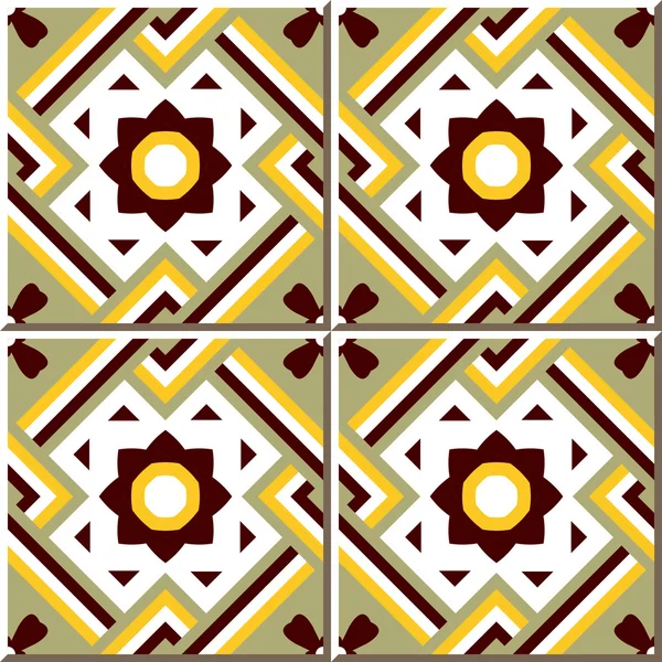 Vintage seamless wall tiles of cross square frame flower. Moroccan, Portuguese. — стоковий вектор