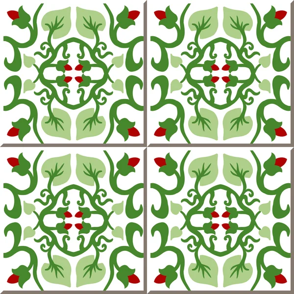 Vintage seamless wall tiles of flower bud vine. Moroccan, Portuguese. — Stock vektor