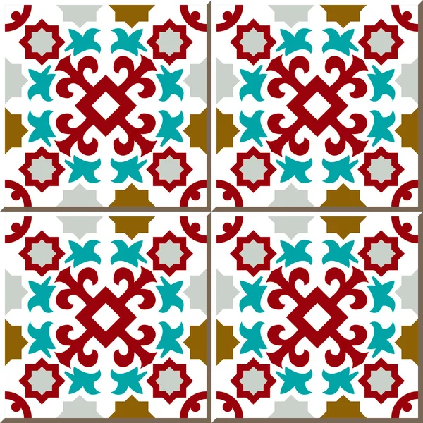 Vintage seamless wall tiles of star geometry, Moroccan, Portuguese. — Stock Vector