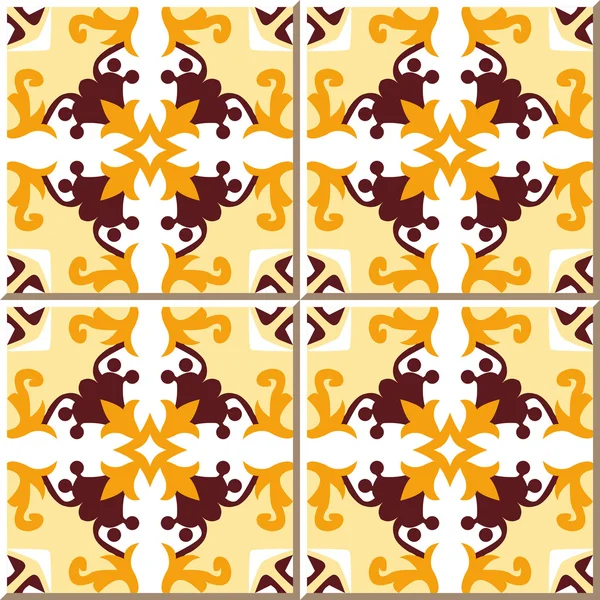 Vintage azulejos de la pared sin costura de la vid de la flor amarilla, marroquí, portugués . — Vector de stock
