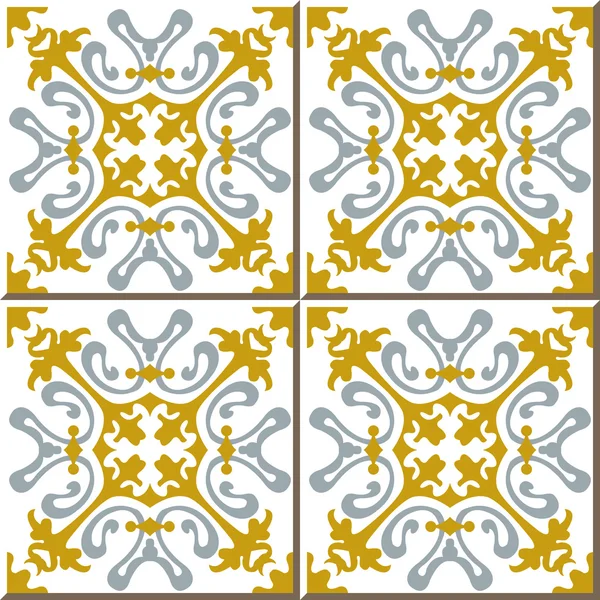 Vintage seamless wall tiles of gold gray kaleidoscope, Moroccan, Portuguese. — Stockvector