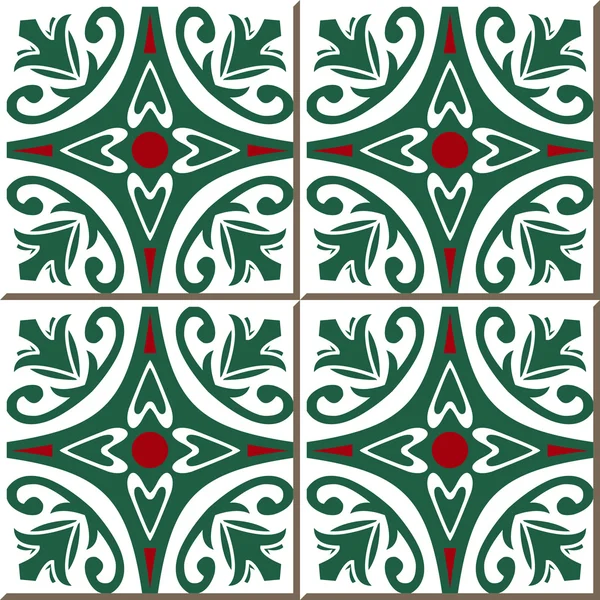 Vintage seamless wall tiles of round flower vine, Moroccan, Portuguese. — Stockový vektor