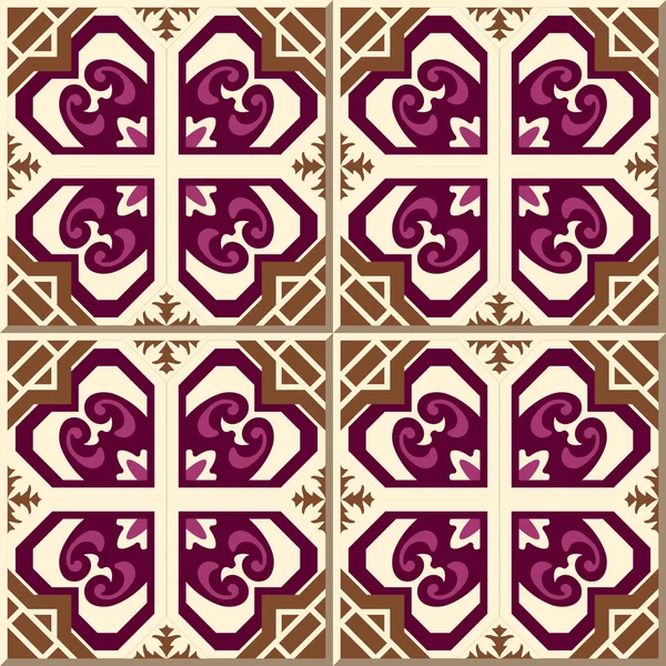 Carreaux muraux vintage sans couture de coeur violet étoile, Marocain, Portugais . — Image vectorielle