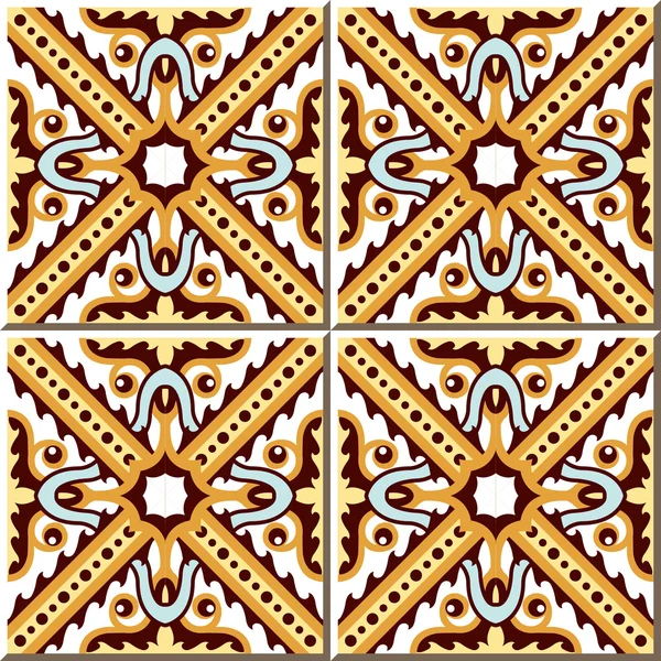 Vintage seamless wall tiles of geometry cross kaleidoscope, Moroccan, Portuguese. — Wektor stockowy