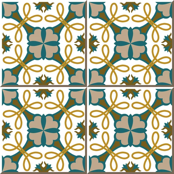 Vintage seamless wall tiles of round line flower, Moroccan, Portuguese. — Stockový vektor
