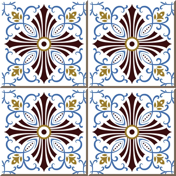 Vintage seamless wall tiles of blue spiral vine line, Moroccan, Portuguese. — ストックベクタ