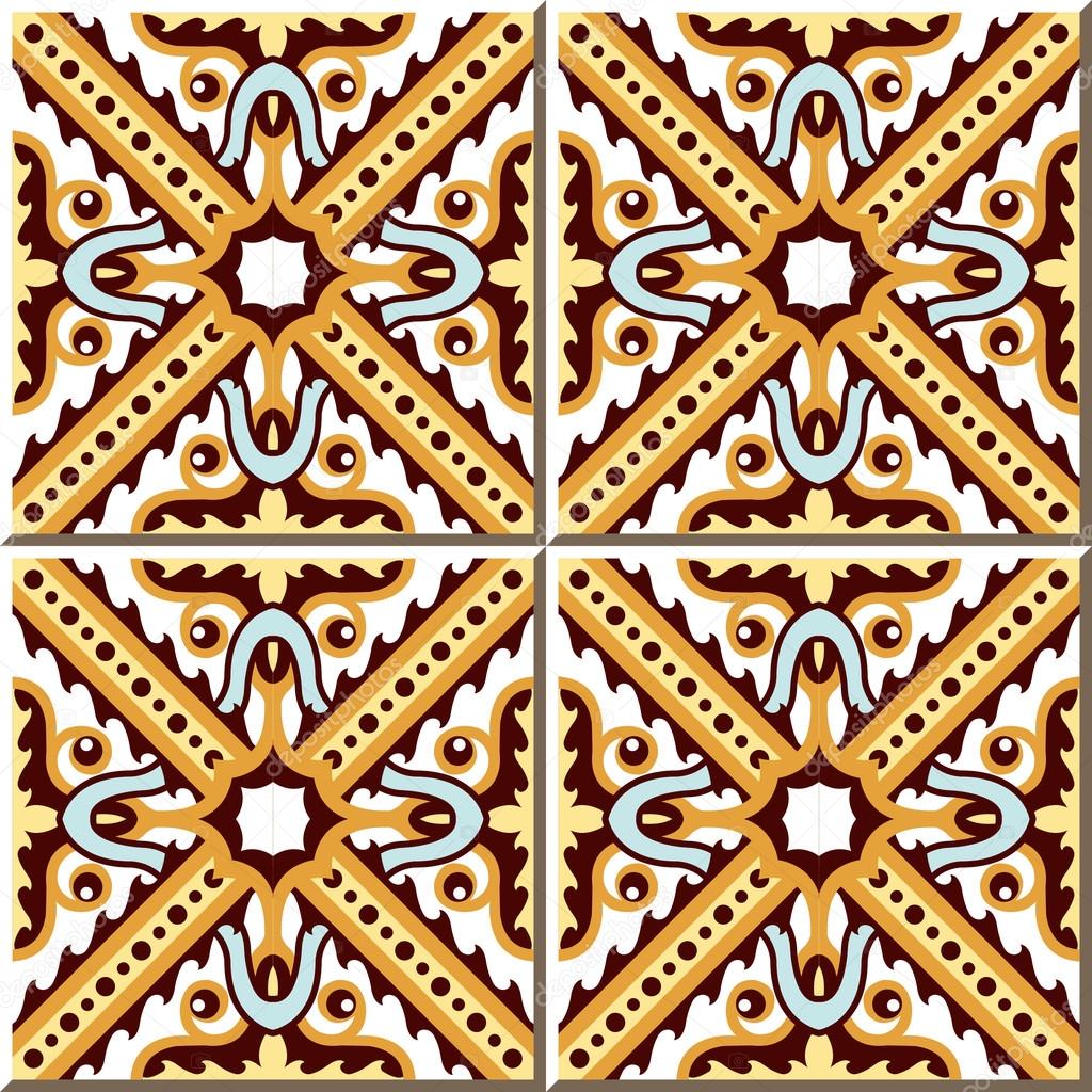 Vintage seamless wall tiles of geometry cross kaleidoscope, Moroccan, Portuguese.