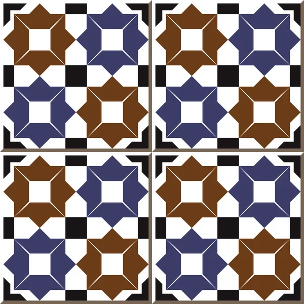 Vintage seamless wall tiles of star geometry, Moroccan, Portuguese. — Stok Vektör