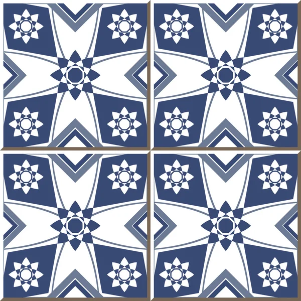 Telhas de parede sem costura vintage de flor azul quadrado, marroquino, Português . — Vetor de Stock