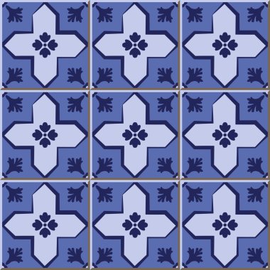 Vintage seamless wall tiles of blue cross geometry, Moroccan, Portuguese.
