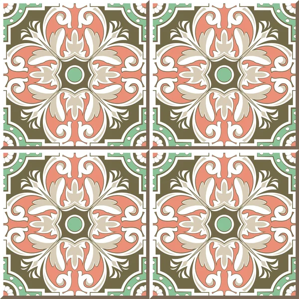 Vintage seamless wall tiles of round spiral flower, Moroccan, Portuguese. — Stockový vektor