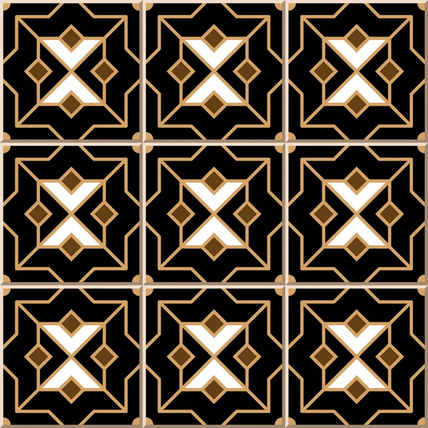 Vintage seamless wall tiles of Islam black golden cross star, Moroccan, Portuguese. — Stockvector